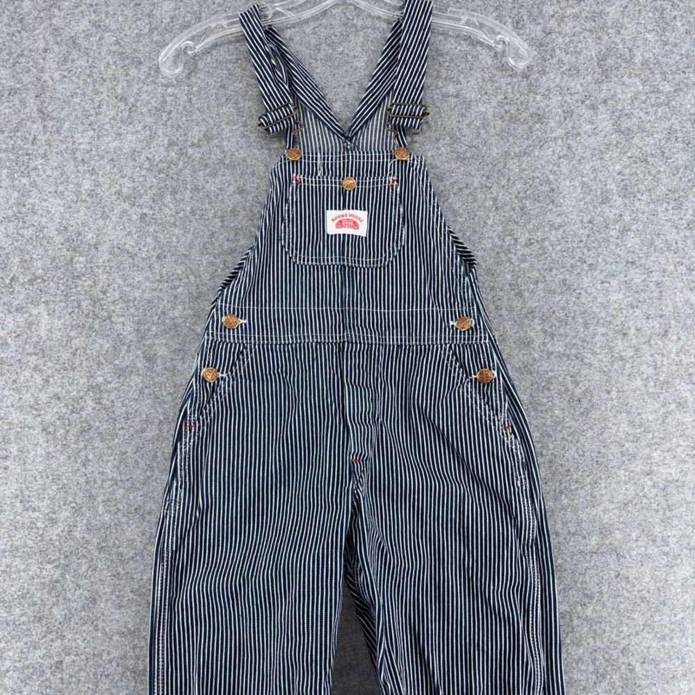 Round House Kids Hickory Stripe Overalls Blue White Cotton Made in USA Size 10